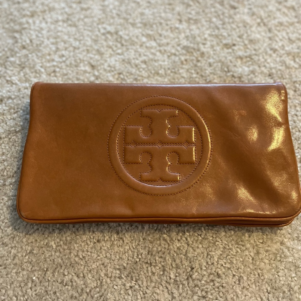 Tory Burch brown leather clutch